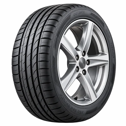 إطار سيارة يوضح المقاس ومؤشر الحمولة ورمز السرعة: 225/45 R18 95Y