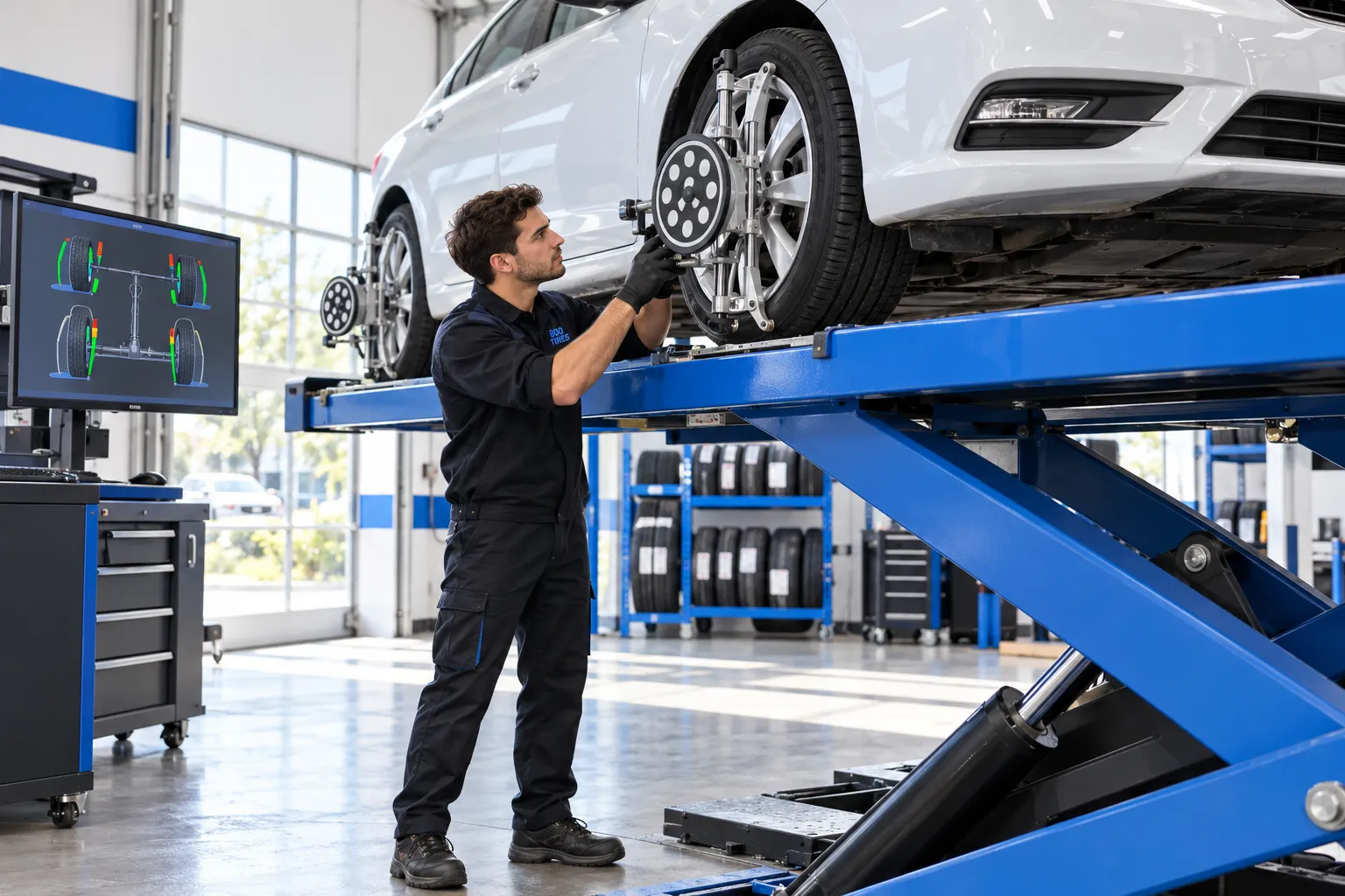 ضبط زوايا الإطارات داخل مركز خدمة